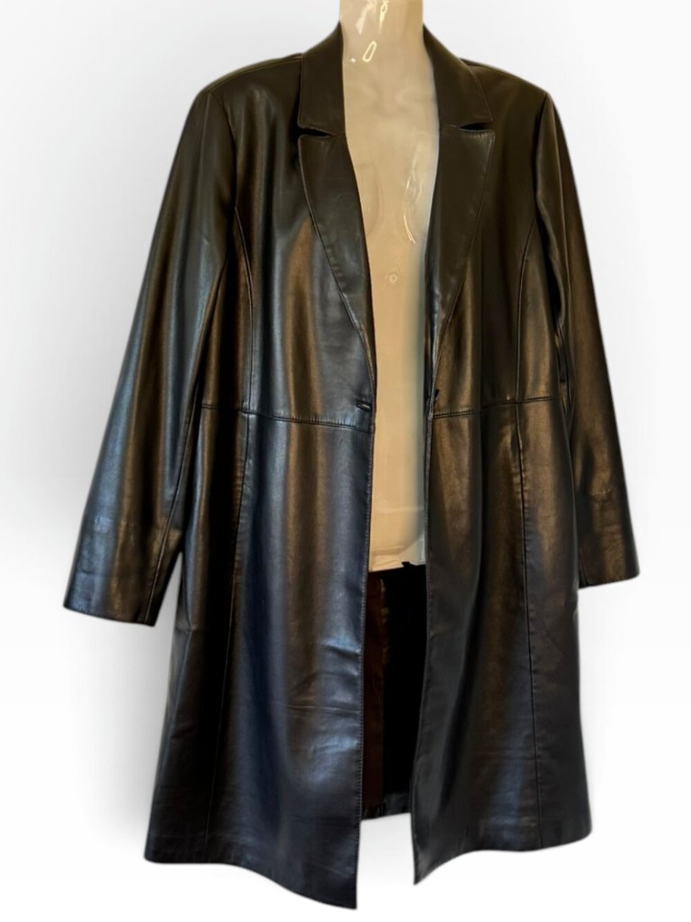Chico’s Vegan Leather Long Coat Duster Coat Pockets Western Equestrian  Womens 8